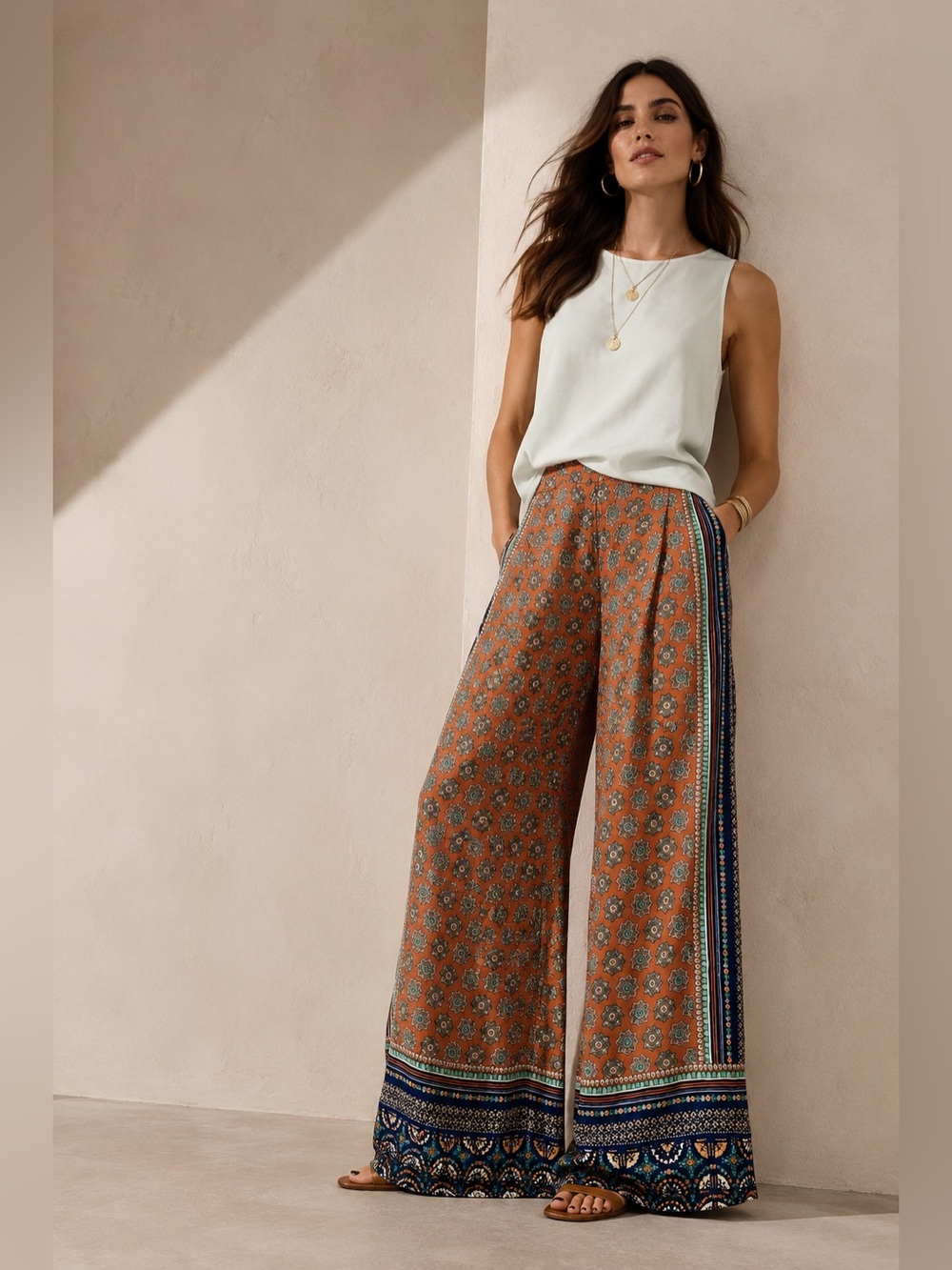 Anthropologie Elevenses Boho Wide Leg Palazzo Pants | Rayon | Med